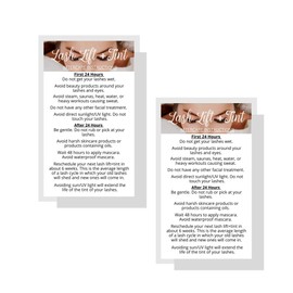 Lash Lift + Tint Aftercare Instruction Cards | 50 Pack | 2 x 3.5” inches Business Card Single Side | Eyelash Lift and Tint Kit at Home DIY aftercare Supplies | White with Lash Photo Design