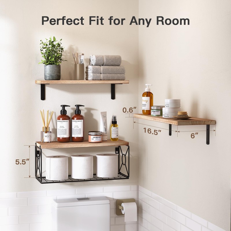 Amada Bathroom Shelves Over Toilet with Storage Basket, Floating Shelves