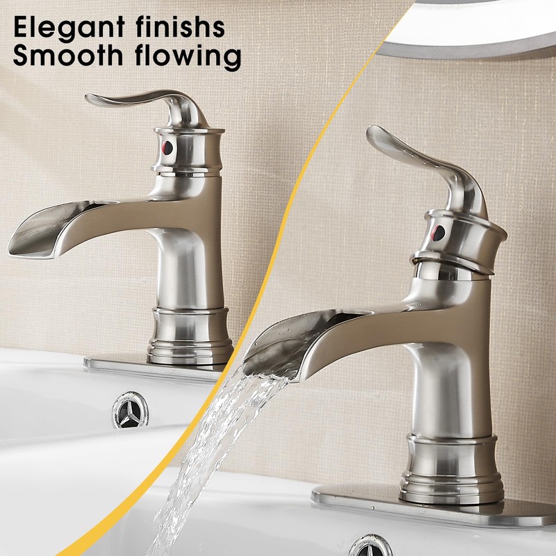 FRANSITON Waterfall Faucet Bathroom Faucet Single Handle One Hole Brushed