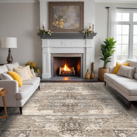 RUUGME Washable 9x12 Area Rugs - Large Rugs for Living Room Stain Resistant Carpet Vintage Rugs for Bedroom with Non Slip Backing Home Decor Floor Decoration Mat (9x12 Beige)