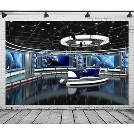 CORFOTO 7x5ft Live News Broadcast Hall Backdrop Newscaster TV Show Backdrop Breaking Media Photography Background for News Reporter Microphone Newsroom Backdrop Podcast Backdrop