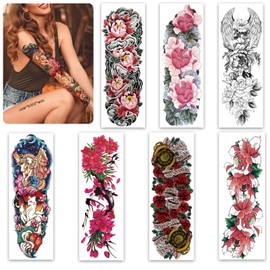 Aresvns Beautiful Spring Temporary Tattoo for Women and Girls (L19“xW7”),Full Arm Fake Tattoos Flowers,Waterproof temporary tattoo sleeves Christmas Gift