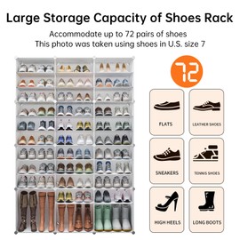 MAGINELS 72 Pairs Shoe Rack Organizer,Shoes Storage Cabinet,Shoe Closet Storage Organizer System,Large Tall Shoes Shelves for Living Room,Closet,Bedroom,Hallway, White(48x12x72in)