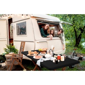 homing 2 Pack Rectangle Fully Waterproof Tablecloth, Elastic Fitted Fabric Table Cover for 6 Foot Tables, Washable Polyester Table Cloth for Picnic, Camping, Outdoor (Black, 30" x 72")