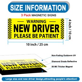3PCS Student Driver Magnet for Car, Cute New Driver Sign for Car- Please Be Patient Reflective Magnetic Bumper Sticker Set，Reusable Car Bumper Safety Sign (Yellow and Black)