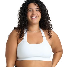 POPSUGAR Sports Bra for Women, Criss-Cross Back Padded Strappy Yoga Bra Workout Tops with Medium Support and Removable Cups White Light, Medium