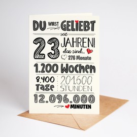 Lovely Cards Süße Karte zum 23. Geburtstag - Karte zum Geburtstag Freundin Freund 23 Jahre - besondere Geschenkkarte Frau - Geburtstagskarte Tochter (23 Jahre) - Geburtstagskarte Sohn (23 Jahre)