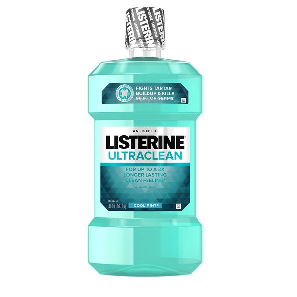 Listerine Ultraclean Oral Care Antiseptic Mouthwash with Everfresh Technology to Help Fight Bad Breath, Gingivitis, Plaque and Tartar, Cool Mint, 1.5 l (Pack of 6)