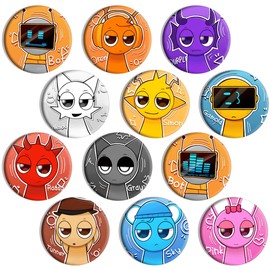 Sprunki Pins Set - 12 PCS Cute Character Pins, Kawaii Badge Collection, Perfect Birthday Party Decorations & Gifts for Kids, Boys, Girls (Individual Package)