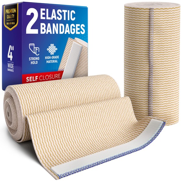 Premium Elastic Bandage Wrap – (2pk) – 4” Self-Closing Reusable Compression Bandage Wrap