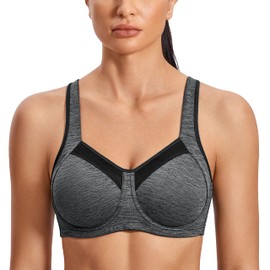 SYROKAN High Impact Sports Bras for Women High Support Unlined Underwire Racerback No Uniboob Workout Bra Heather Grey 36B