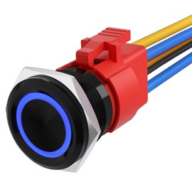 STARELO 10Amp 22MM 7/8'' Latching Push Button Switch 12V 1NO 1NC SPDT ON/Off Waterproof Aluminum Alloy with LED Ring with Wire Socket Plug (Blue).