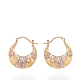 Virgen De Guadalupe Earrings - Our Lady of Guadalupe Earrings, Copper Plated with Gold Virgin Mary Flower Basket Earrings, Virgin Mary Catholic Jewelry Religious Earrings Gifts for Women