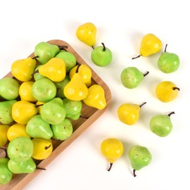 HUIANER Mini Artificial Pear, 40PCS Fake Pear Simulation Pear Green Yellow Pear Mini Fruit for Home Kitchen Photography Party Decoration, 5cm