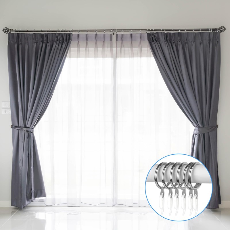 Curtain Rings, 24pcs Metal Curtain Ring with 24pcs Hooks, Drape