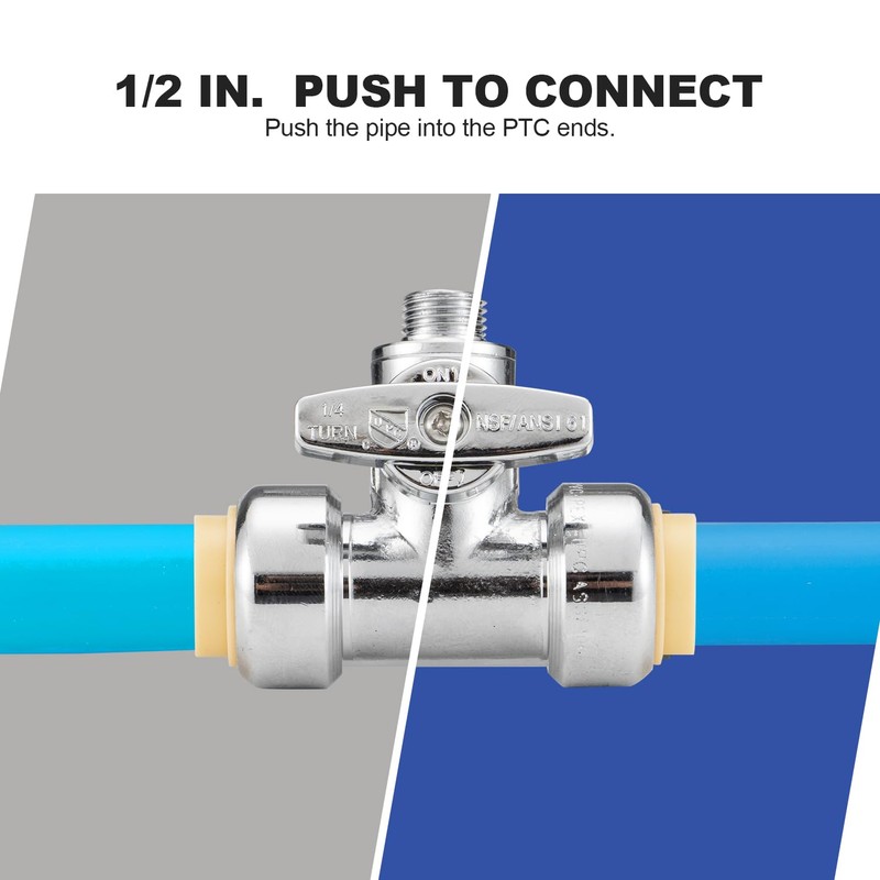WMAXPFIT Tee Stop Valve(1 PACK), 1/2" Push x 1/2" Push