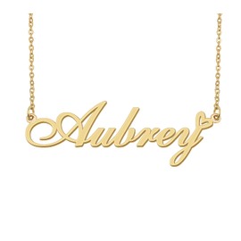 Aoloshow Aubrey Name Necklace Heart Charm Pendant 18k Gold Plated Stainless Steel Jewelry for Womens Graduation