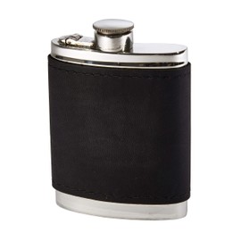 Wentworth Pewter- Black Raven Leather Pewter Kidney Flask,Hip Flask, Spirit Flask, 6oz Capacity, with Captive top