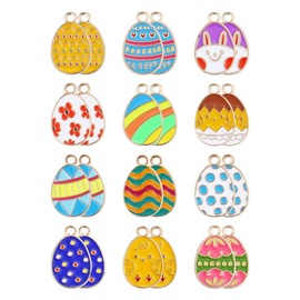 YETOOME Enamel Easter Charms Colored Easter Egg Pendant Accessories for Necklace Bracelet Jewelry Making and Crafting, 24 Pcs