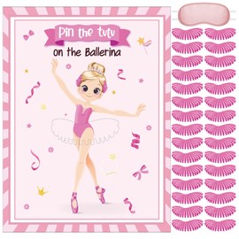 Mooliwe 18 Pcs Ballerina Party Games Pin The Tutu on The Ballerina Game Poster Stickers with Blindfolds Birthday Party Supplies Decorations for Women
