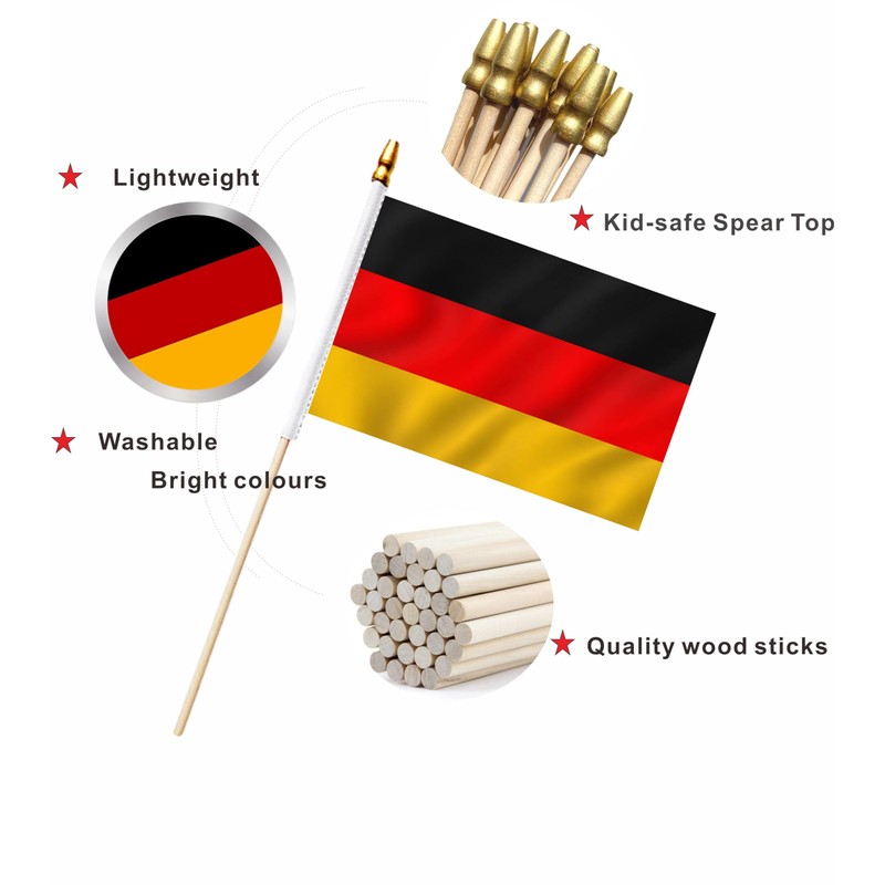LUSEOAN 20 Pack Small Mini Germany Flag on Wooden Stick