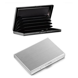 Tarjetero para Tarjetas de Crédito - 2 Piezas Tarjetero Metalico Con RFID Bloqueo,Tarjetero de Acero Inoxidable para Viajes de Negocios para Hombres o Mujeres - Negro+Plata