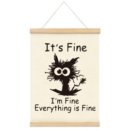 Mtrgdn Funny Office Wall Decor,I'm Fine Everything is Fine Poster Hanger Frame,Funny Black Cat Wall Hanging Decor for Office,12x16 Inch