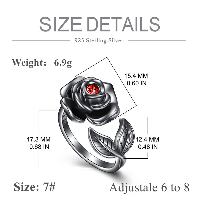AOBOCO Rose Urn Rings for Women Sterling Silver Black Rose