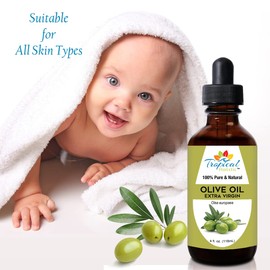Tropical Holistic Tropical Holistic Extra Virgin Organic Olive Oil 4 oz - Cold Pressed Unrefined - Use For Face, Skin, Hair, Dry Scalp, Massage