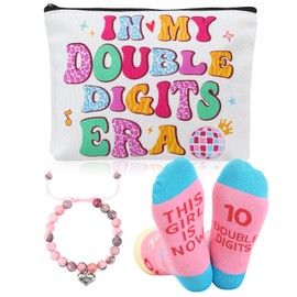 ViEinkaufen Gifts for 10 Year Olds Girls Birthday Makeup Bag Stone Bracelet Cotton Socks Cool Presents for 10 Year Olds Girls Gifts for Age 10 Daughter Granddaughter Niece
