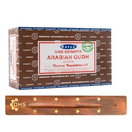 Satya Nag Arabian Oodh Incense Sticks - Hand Rolled | Full Box of 12 | With DHS Incense Stick Holder | Used for Aromatherapy, Yoga, Meditation, and Relaxation