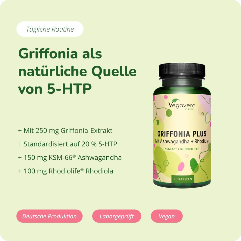 Vegavero 5-HTP Capsules Made from Griffonia with Ashwagandha KSM-66 and