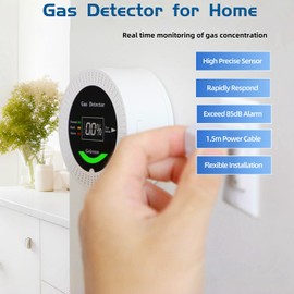 Geleeno Natural Gas Detectors, Home Gas Leak Alarm for LNG, LPG, Methane, Propane and Coal Gas Detection, Power Cable Plug-in Gas Monitoring with LCD Screen and Sound Alarm in Kitchen (Black)