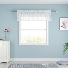 White Valance 14 inches Long Sheer Curtain Toppers Living Room Bedroom Kitchen Voile Transparent Valance Curtain Small Short Mini Door Window Treatment 1 Panel Rod Pocket 72"x14"