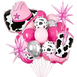Pack of 20 Western Party Balloons, Cowgirl Balloons Set with Latex Balloons, Cowgirl Boots, Hat Balloons, Star Balloons, Rodeo Balloons for Western Cowboy Theme Party, Birthday Party (A)