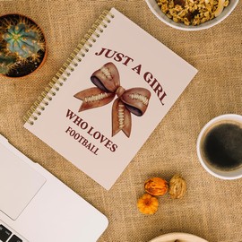 ANIANG Vintage Football Bow Notebook, Coquette Notebook Journal, Preppy 5.5"x8.3" 164pages Lined Notebooks College Ruled,Just a Girl Who Loves Football Girly Notebook for Women Office School Supplies