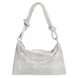 Rhinestone Evening Bags for Womens, Chic Crystal Sparkly Evening Purse Handbag Hobo Bag (Silver)