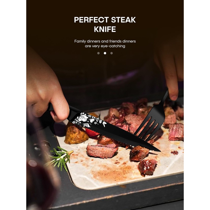 Stapava 48 Pcs Black Silverware Set with Steak Knives, Gorgeous
