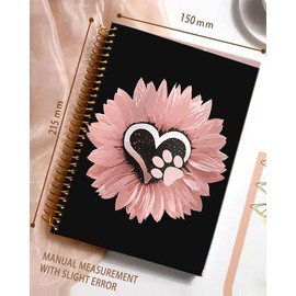 iampanda Spiral Journal Notebook,Strong TwinWire Binding with Premium Paper for Girl Women,60 Sheets A5 College Ruled NotebookJournal,Perfect for School Office Home Gifts,Sunflower Pink Flowers Dog