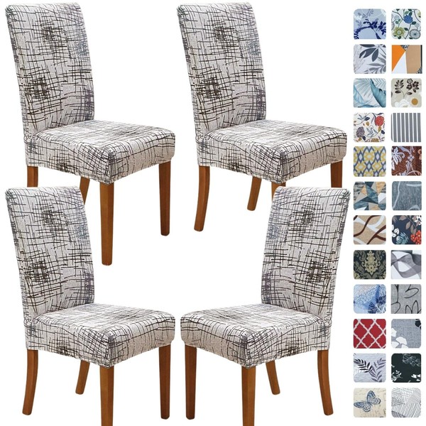 SPRINGRICO Funda para silla, 4 unidades, diseño lineal moderno