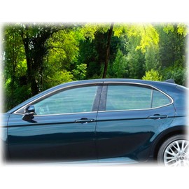 C&C Car Worx WV-17C-TI Aftermarket Set of 4 Injection-Molded Window Visor Rain Guard Deflectors with Chrome-Style Trim Compatible with 2018-2020 Toyota Camry