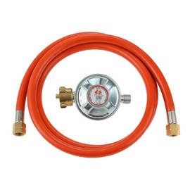 Hicello Gas Regulator Pressure Regulator 50 mbar + Gas Hose 150 cm 1/4 Inch Left Thread Operating Pressure Gas Low Pressure Regulator Accessories / Replacement Part for Gas Barbecues for Camping
