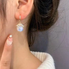 Cute Pearl Leaf Earrings, Women's, Popular, Hypoallergenic, Earrings, 18K Gold, Flowing, Adult Earrings, Earrings.., Pearl, Zirconia