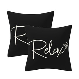 AHAHM Relax Throw Pillows Farmhouse Decorative Throw Pillow Case Indoor Outdoor Cushion Cover Relax Home Black Pillowcase for Couch Living Room Bedroom 18 x 18 Inch Set of 2