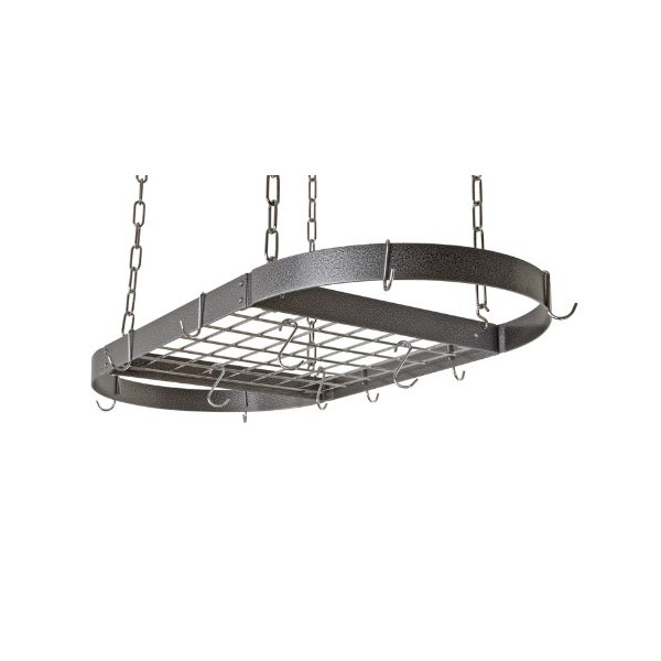 LARGE OVAL WITH GRID: HAMMERED STEEL & CHROME