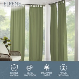 Elrene Home Fashions 026865643039 Panel de Cortina Sencillo con lengüeta sólida, para Interiores/Exteriores, Verde, 52" x 95", 1, 1