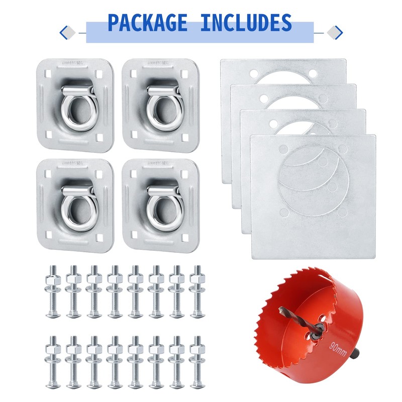 SPARKWHIZ Recessed D Ring Tie Down Anchor Kit, Trailer Tie