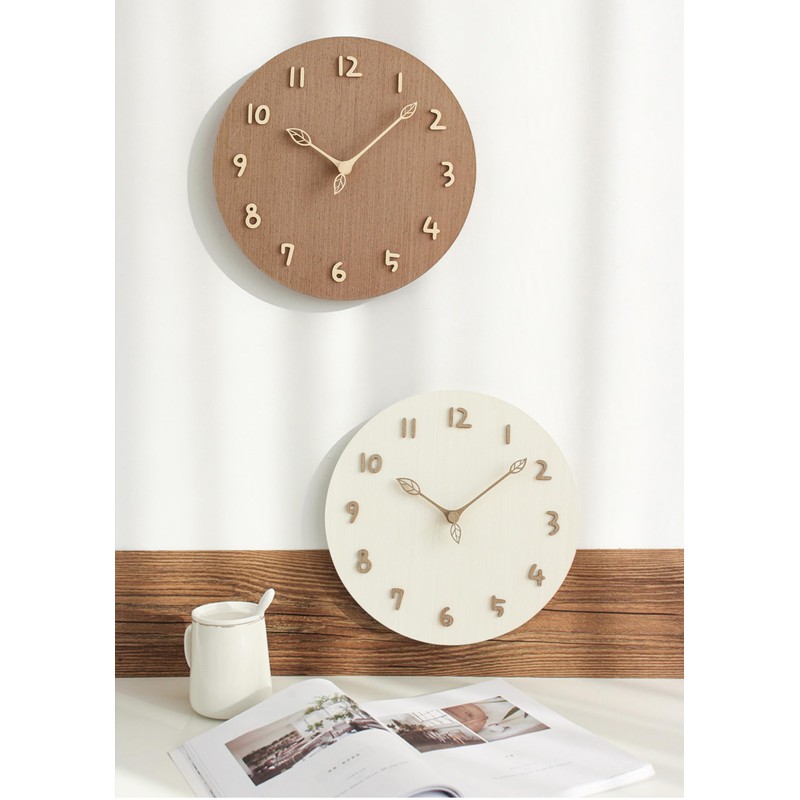 Mermbe Wall Clock, Raw Wood, Round, Silent, Quartz, No Clock