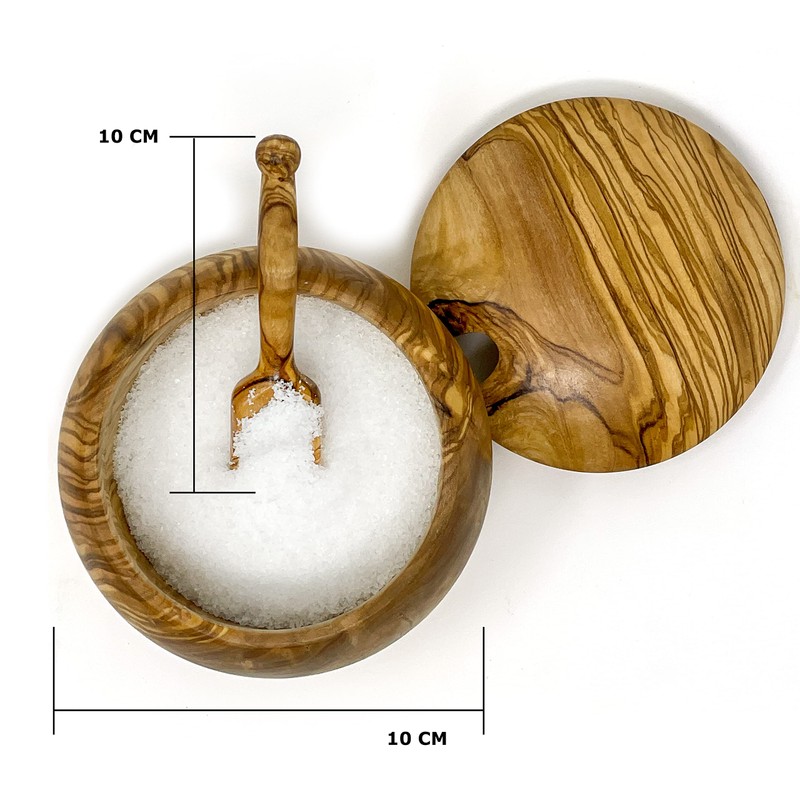 Ezo.Home Olive Wood Salt Cellar with Spoon and Lid, Elegant