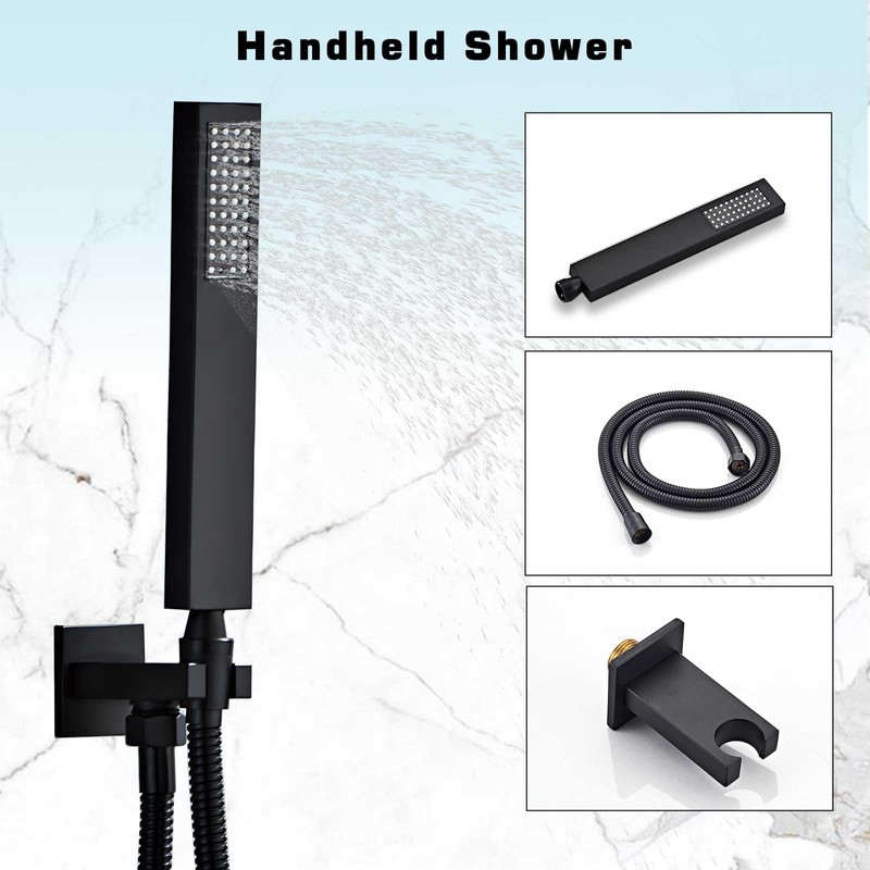 Elefloom Shower Faucet Set, 10 Inch Matte Black Wall Mounted